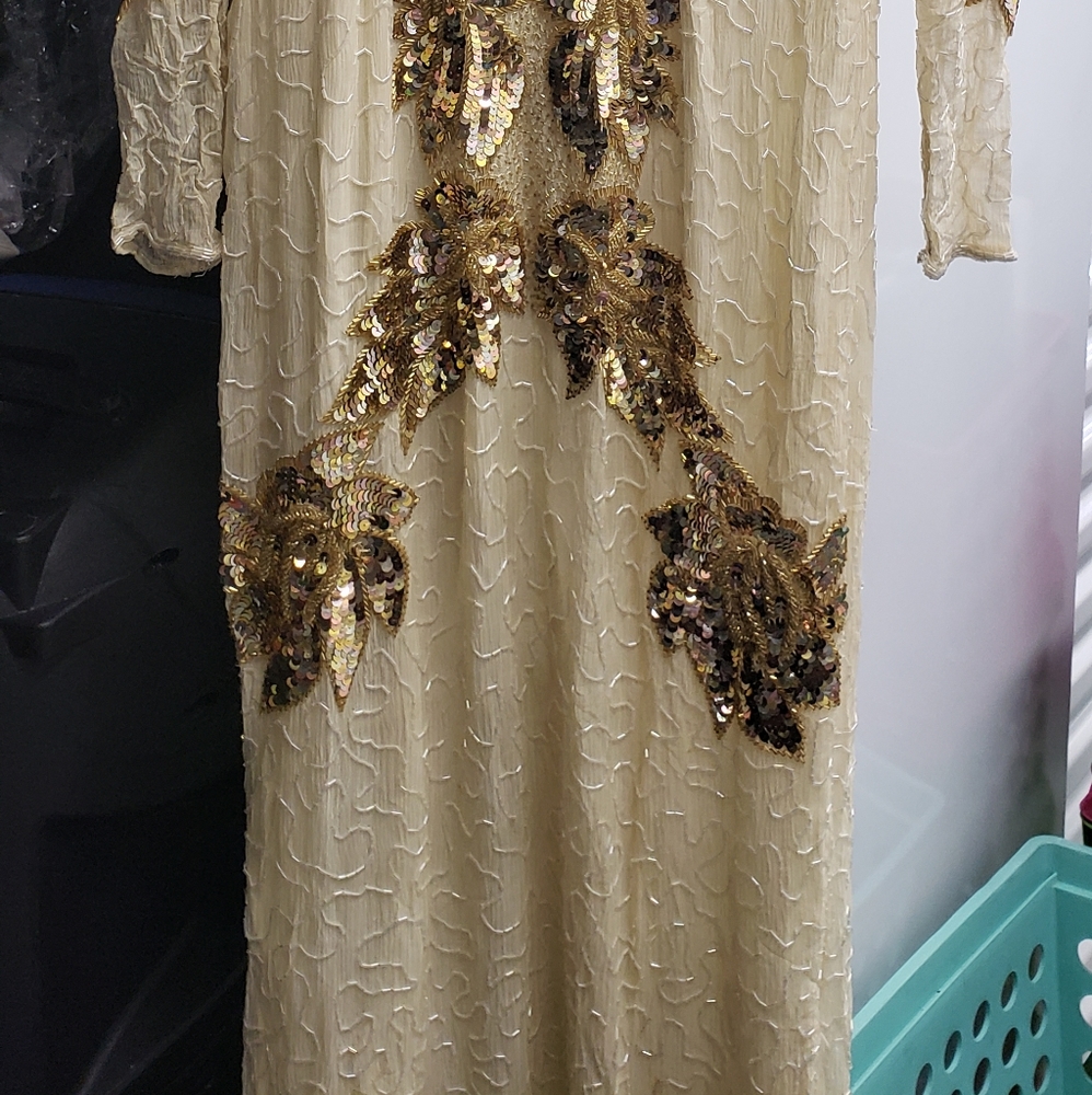 Vintage Ultra Formal Gold and Cream dress size PS - Picture 2 of 8